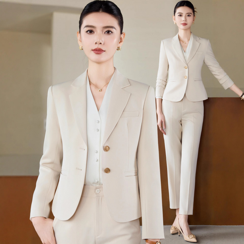 Women Formal Wear White Shirt - Apricot White Suit for WomenOLProfessional Commuting