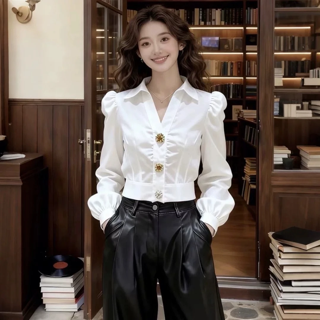 Women Formal Wear White Shirt - Elegant White Shirt V Neck Blouse