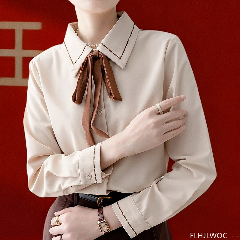 Women Formal Wear White Shirt - Bow Tie Formal Spring Basic Office