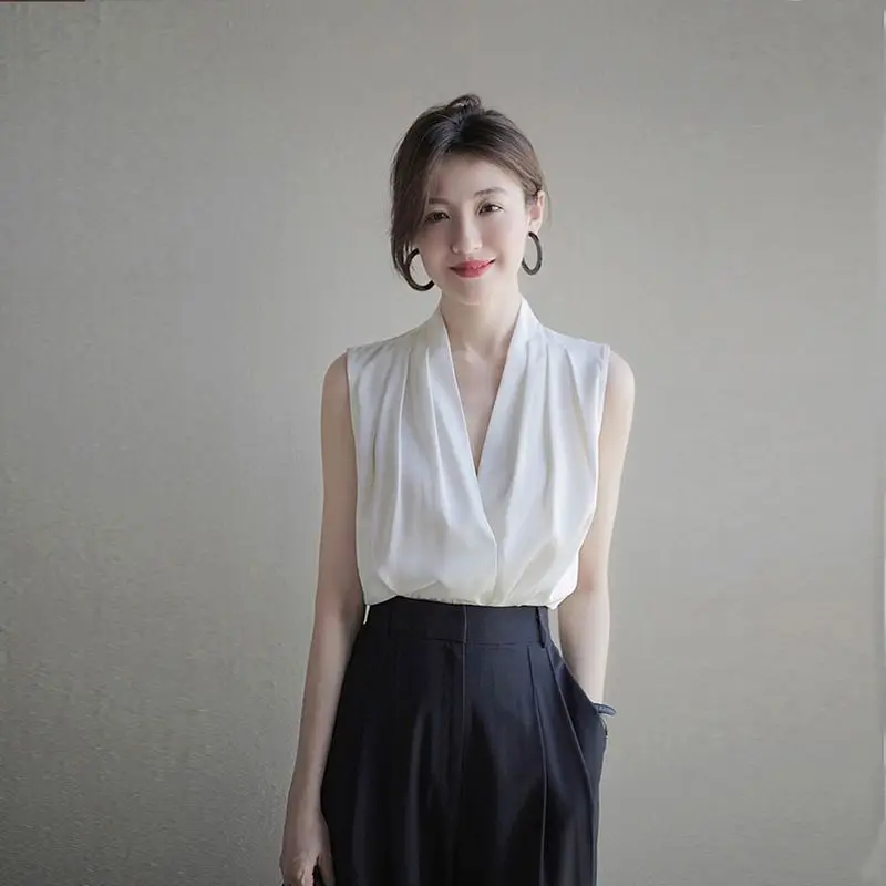 Women Formal Wear White Shirt - Shirts & Blouses for Women Sleeveless