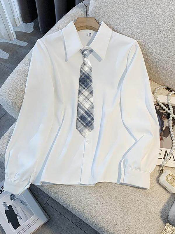 Women Formal Wear White Shirt - White Loose Long Sleeve Shirt for