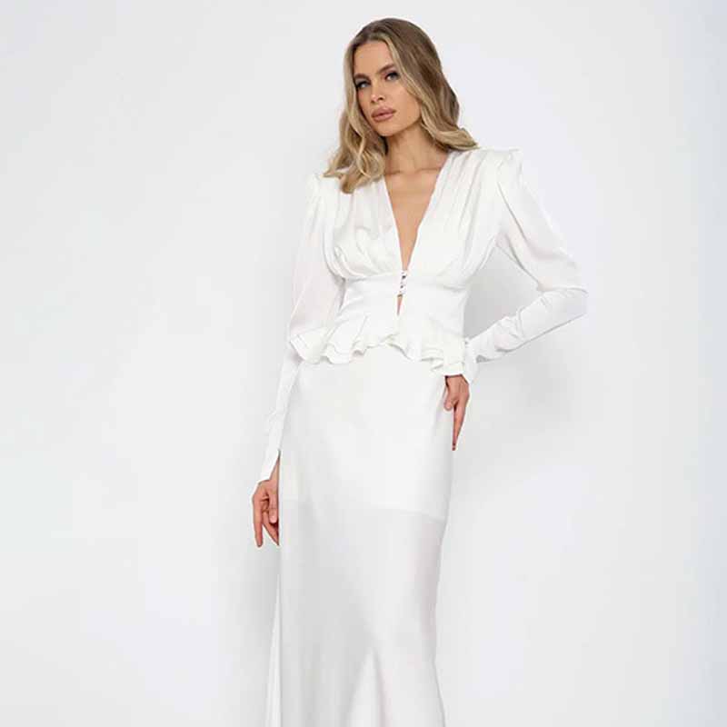 Women Formal Wear White Shirt - Women White Shirt Deep V Neck