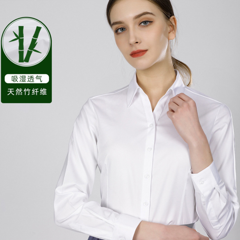 Women Formal Wear White Shirt - New bamboo fiber women's long-sleeved business
