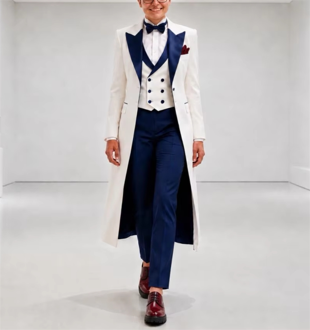 Women Formal Wear For Office - Navy Blue White Women's Jacket Suits