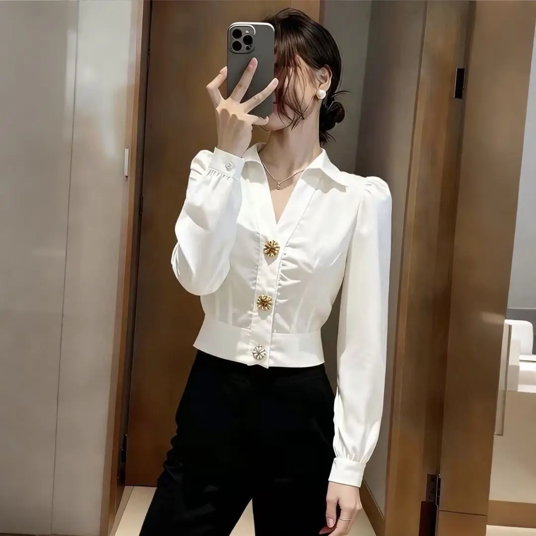 Elegant White Shirt V Neck Blo - Women Formal Wear White Shirt ulasan dan harga