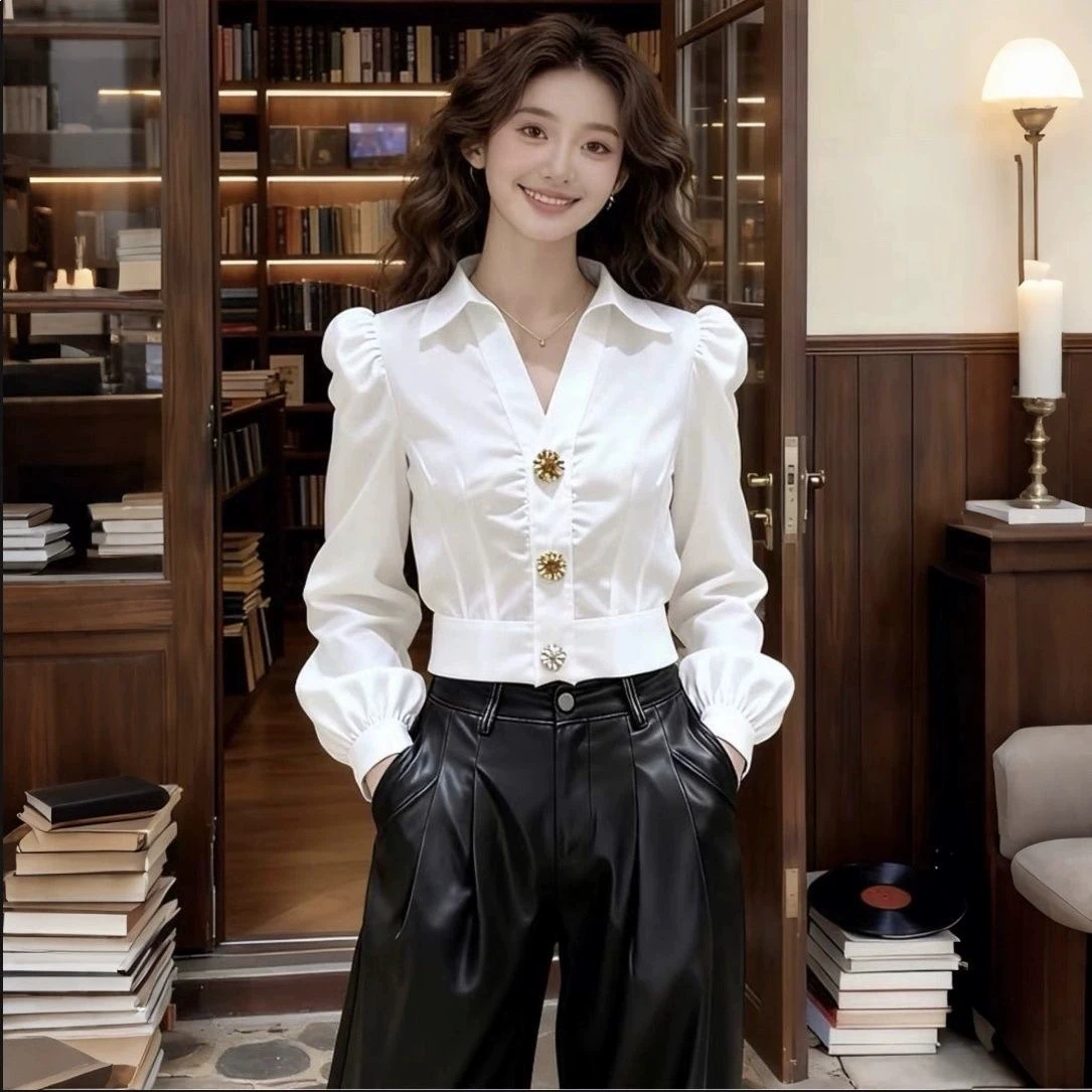 Elegant White Shirt V Neck Blo - Women Formal Wear White Shirt ulasan dan harga
