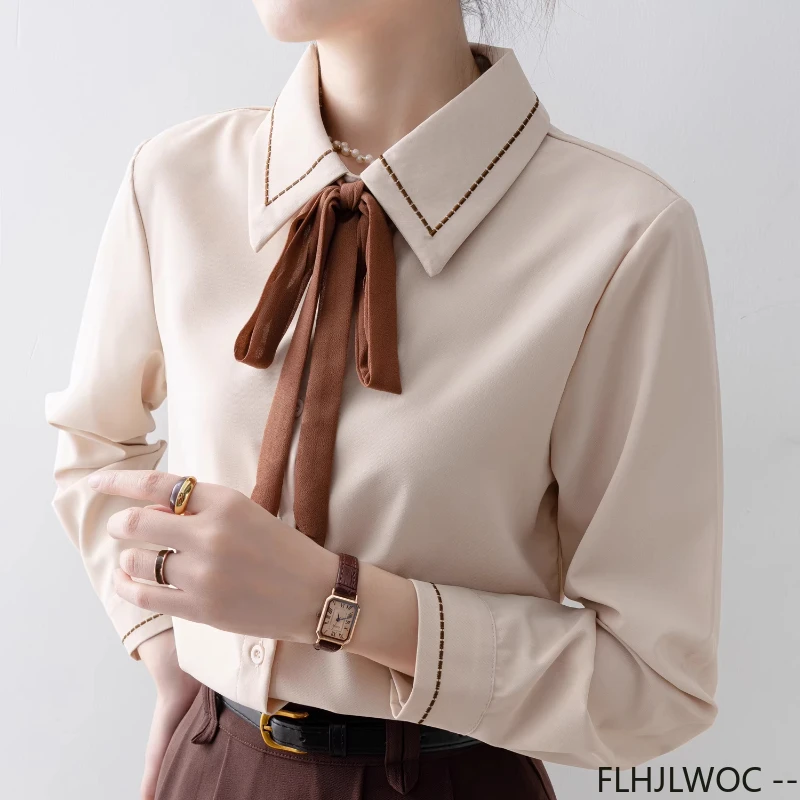 Bow Tie Formal Spring Basic Of - Women Formal Wear White Shirt ulasan dan harga
