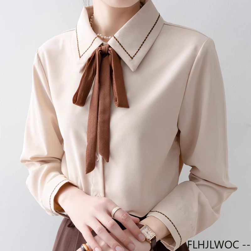 Bow Tie Formal Spring Basic Of - Women Formal Wear White Shirt ulasan dan harga