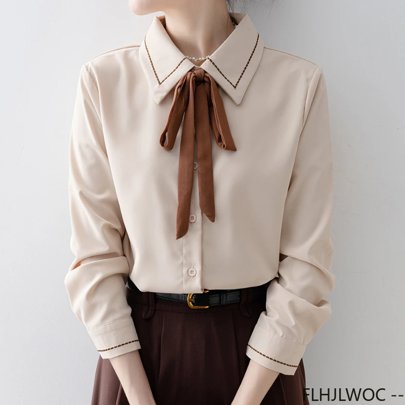 Bow Tie Formal Spring Basic Of - Women Formal Wear White Shirt ulasan dan harga