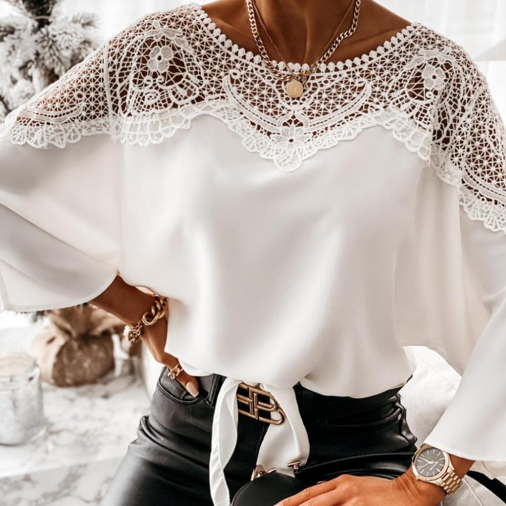 Classic Long Sleeve Lace Blous - Women Formal Wear White Shirt ulasan dan harga