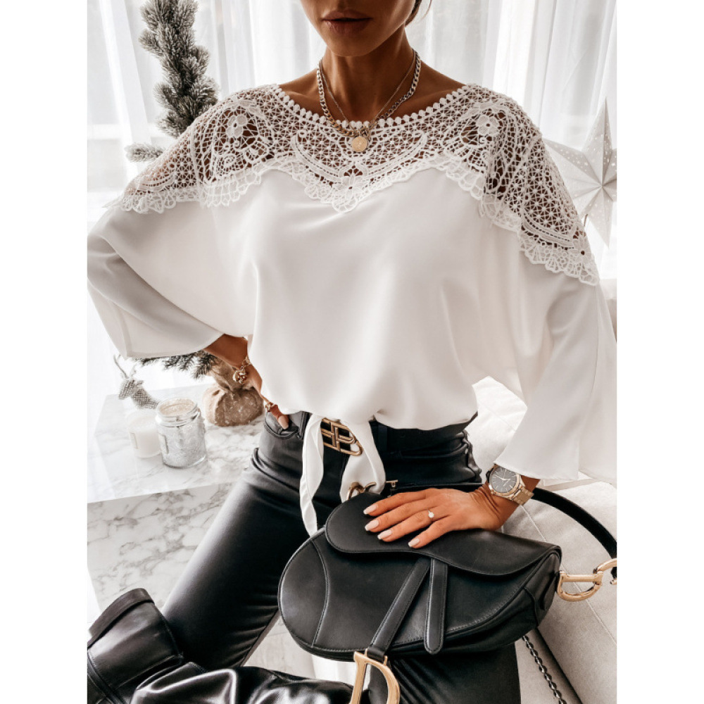 Classic Long Sleeve Lace Blous - Women Formal Wear White Shirt ulasan dan harga