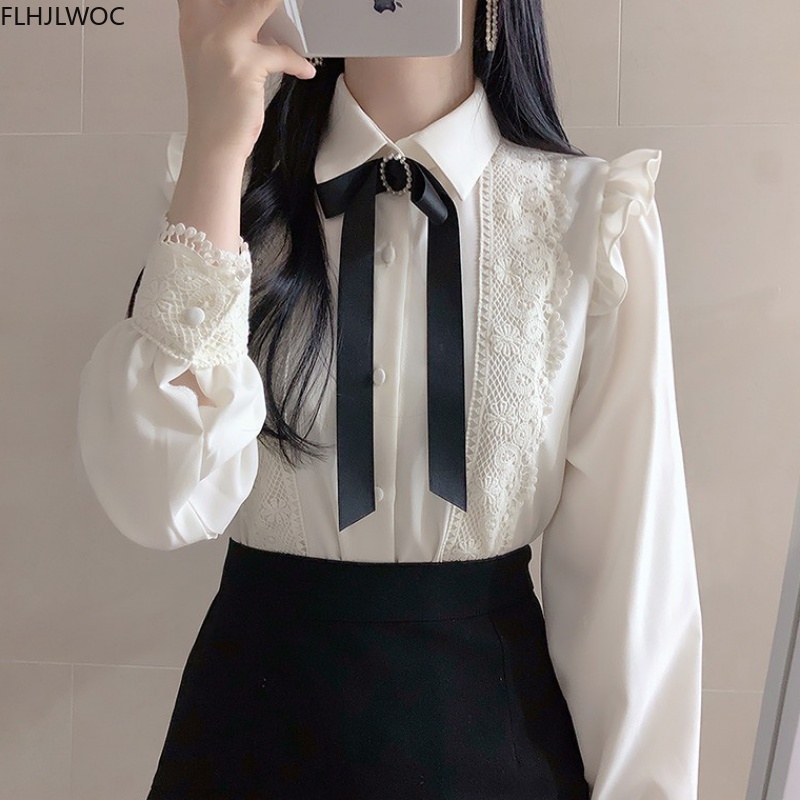 Ruffled Autumn Spring Basic Of - Women Formal Wear White Shirt ulasan dan harga
