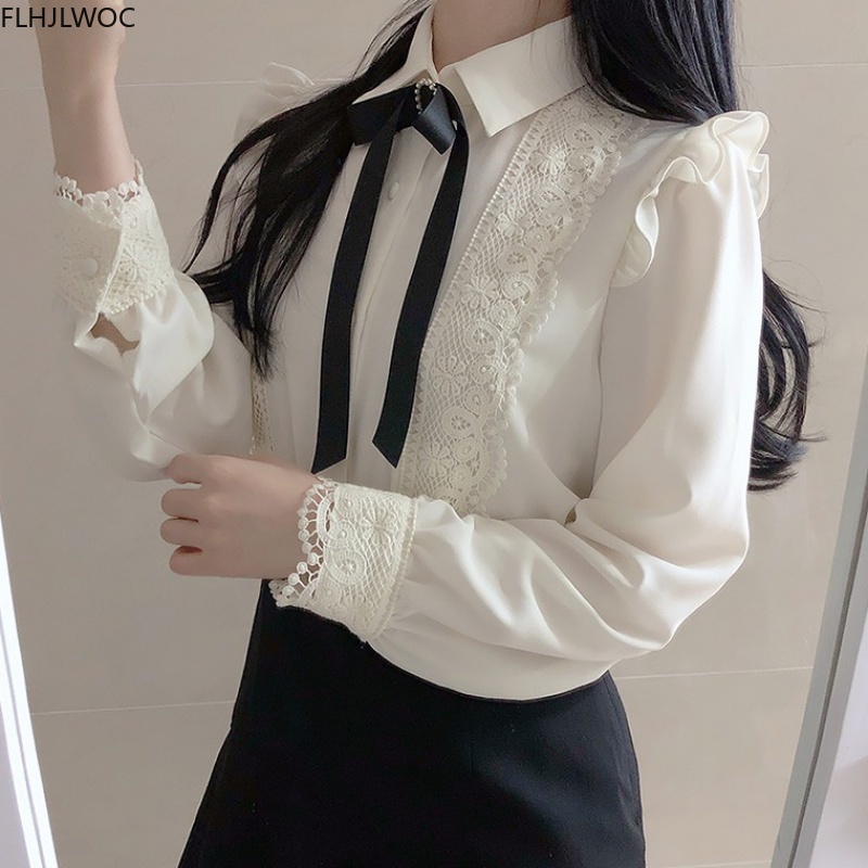 Ruffled Autumn Spring Basic Of - Women Formal Wear White Shirt ulasan dan harga