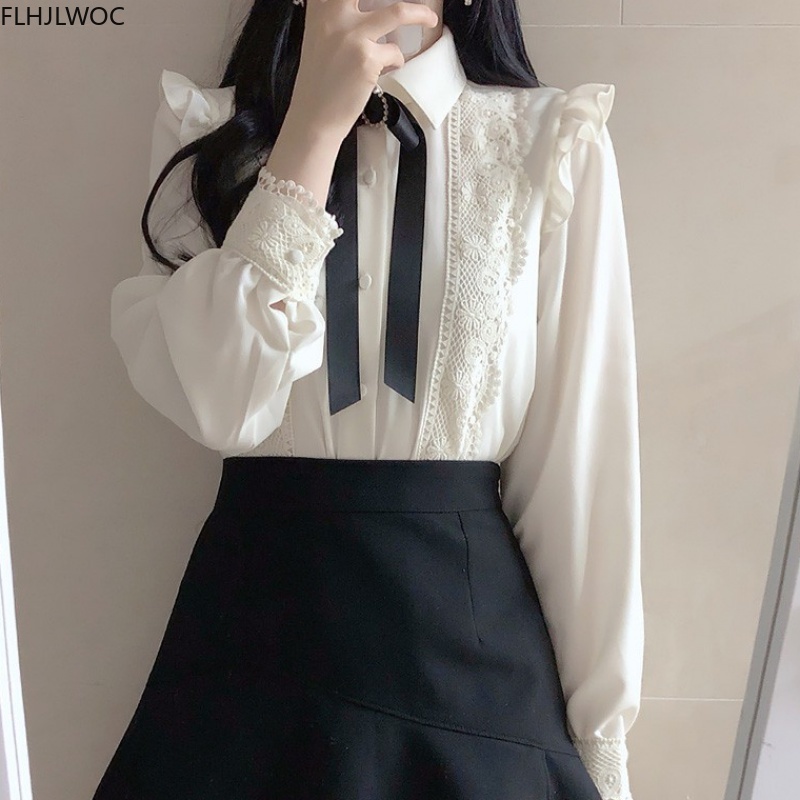Ruffled Autumn Spring Basic Of - Women Formal Wear White Shirt ulasan dan harga