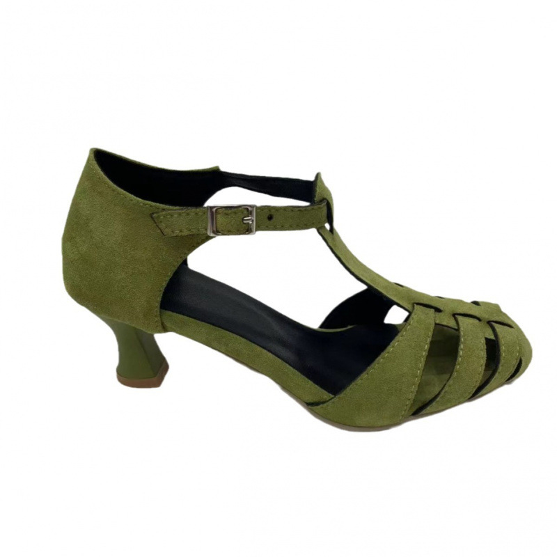Women's Green Suede Kitten Hee - Women Formal Wear For Office ulasan dan harga