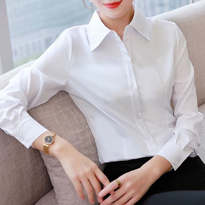 White Slim Fit Formal Office L - Women Formal Wear White Shirt ulasan dan harga