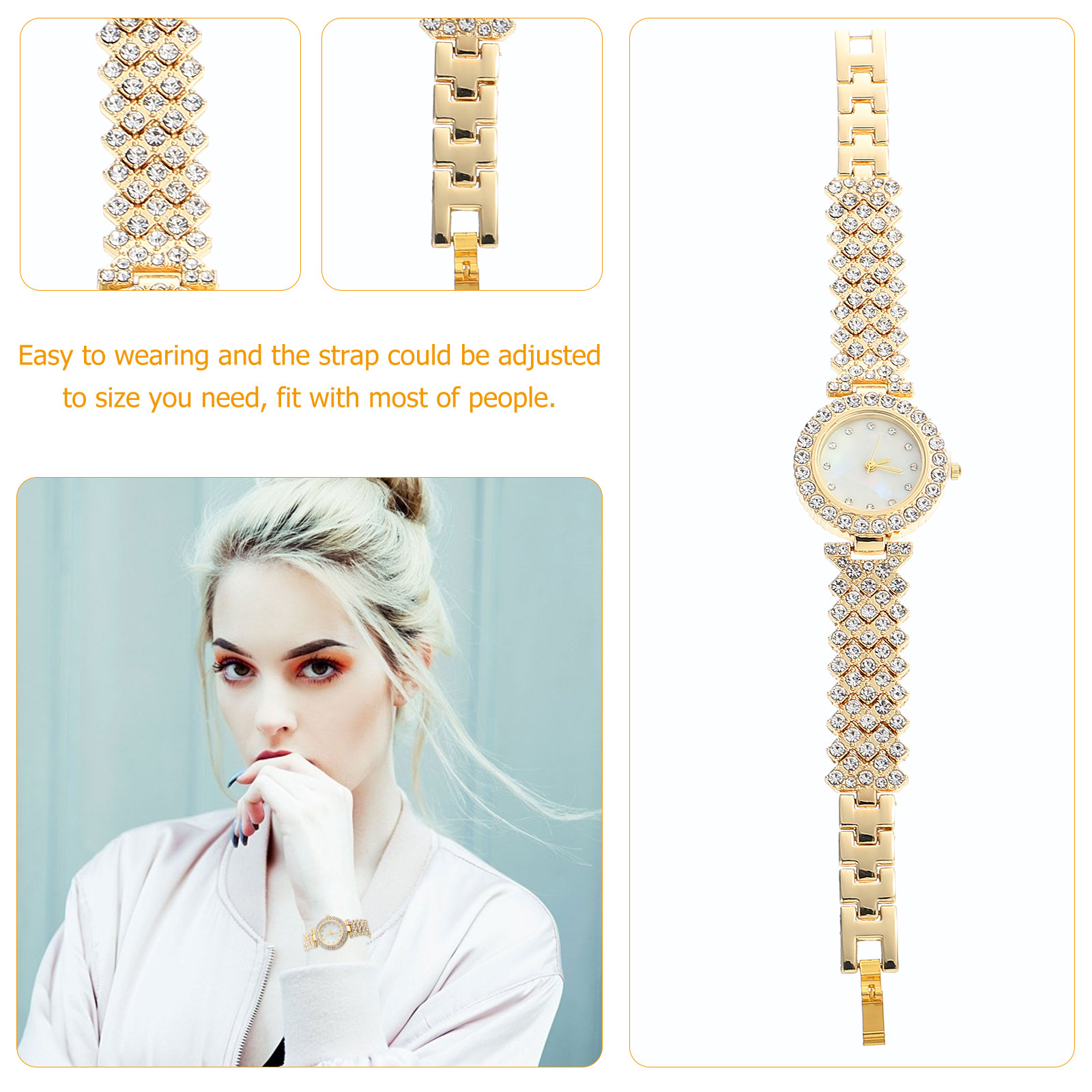 Shiny Golden Rhinestone Watch  - Women Formal Wear For Meeting ulasan dan harga