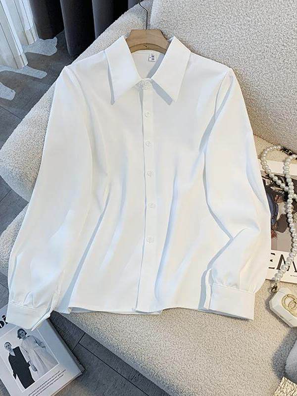 White Loose Long Sleeve Shirt  - Women Formal Wear White Shirt ulasan dan harga