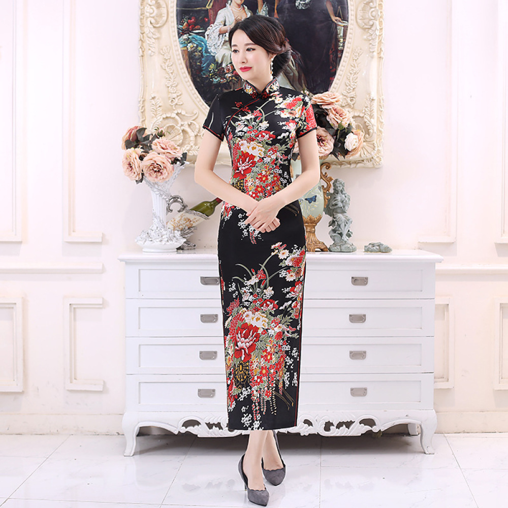 Classic Satin Cheongsam Long D - Women'S Formal Traditional Wear ulasan dan harga