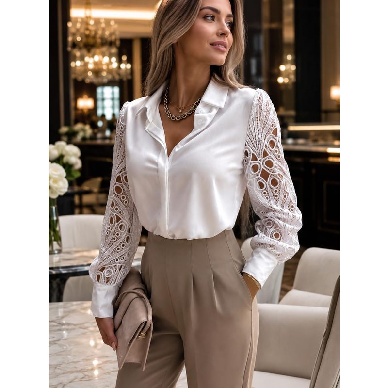 Women Button Down Satin Blouse - Women Formal Wear For Meeting ulasan dan harga